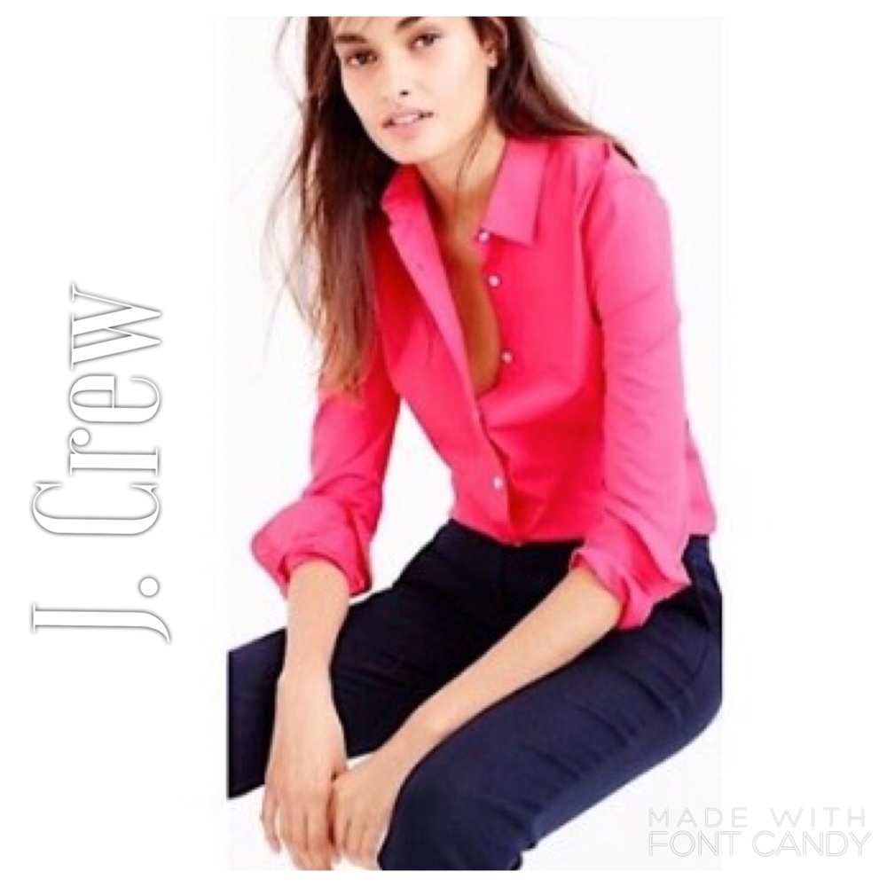 J. Crew Red/Pink Button Down Stretch Perfect Shirt